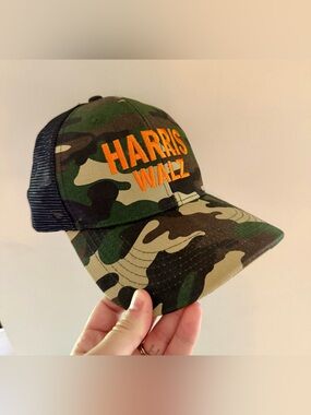 Harris Walz camo trucker hat